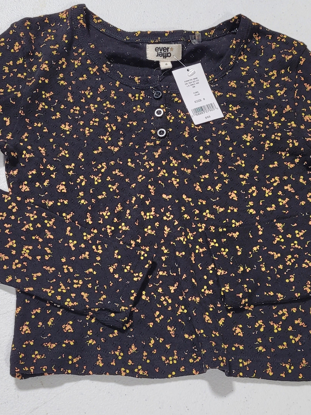 Ever After Kids' Black Floral Henley Long Sleeve Top